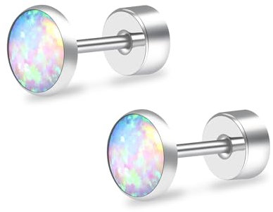 ZDE Titanium Flatback Ohrringe für Frauen Opal Lavendel Ohrstecker flach zurück Frauen Ohrringe hypoallergen Knorpel Flatback Ohrring Tragus Helix Tragus Conch Piercing 3mm-5mm (Multi Green, 5MM)