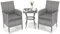Balkonmöbel Set 3tlg Rattan Gartenmöbel Set Polyrattan Lounge Set Balkon Lounge Set Gartenlounge Set für 2 Satz Stuhl Polyrattan Gartenmöbel Set mit Kissen und Glastisch für Garten Terrasse Grau