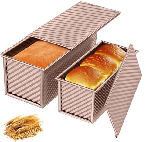Wixovo 2 Stück Brotbackform mit Deckel Set, Toast Backform Kohlenstoffstahl, Antihaft Brotbackform, Kastenform mit Verschiebbarem Deckel, Geeignet zum Backen von Gebäck, Kuchen und Brot(Roségold)