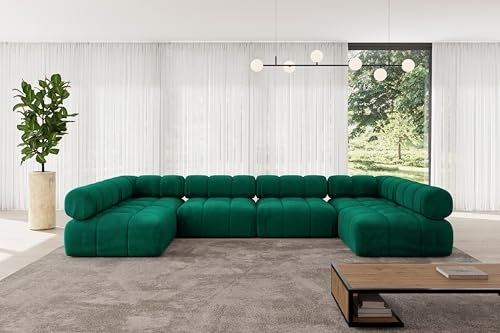 ALTDECOR Modulares Sofa Ecksofa in U-Form Corner modular Sofa Eckcouch Couch Wohnlandschaft Cauchsofa Polstersofa Garvo-U2-380x190x70 cm Dunkelgrün