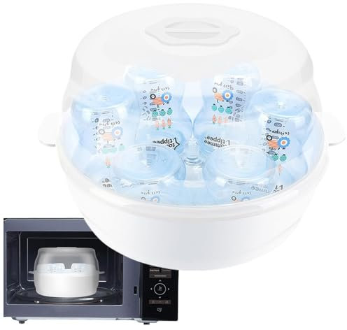 Microwave Steriliser for BBY Bottles, Steam Bottle Steriliser, Pacifier Draining Tray, Reusable Baby Bottle Cleaner, High Temperature Resistant Steamer, for Household Toddler (White)