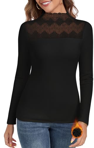 WOWENY Maglia termica da donna, a maniche lunghe, in pizzo caldo, da donna, funzionale, a collo alto, per l'inverno