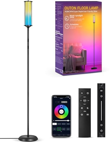 OUTON Lampadaire LED avec Télécommande et Contrôle via Application, 16 Millions de Couleurs, 32 Modes de Scène & Synchro Musique, 1500 LM, Lampes d’Angle Modernes pour Salon, Chambre, Gaming