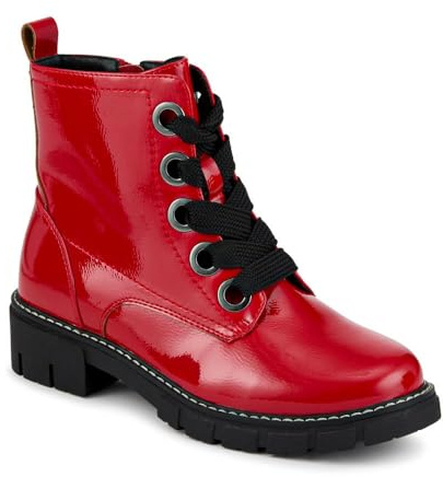 Wide-Fit Chunky Ankle Boots - Red Patent Size 3