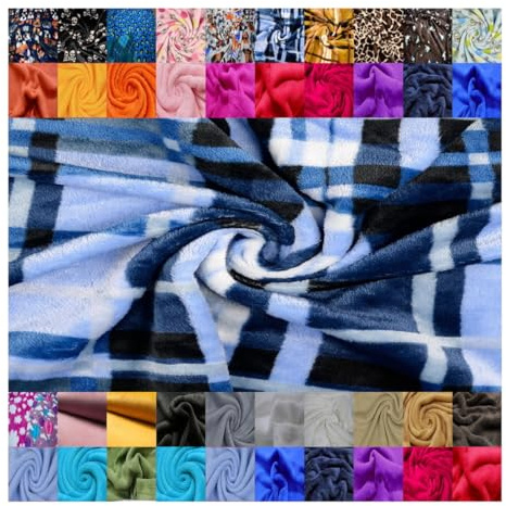 FABRICS-CITY Blau/Bunt ZWEISEITIG FLANELL FLEECE STOFF KARO-MOTIV SUPERWEICHER, WARMER KUSCHELSTOFF, ANTIPILLING WELLNESSFLEECE, 5506