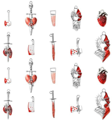 Ornazy 20 pcs 10 Style Halloween Heart Charms Scissors Cross Axe Knife Pendants Halloween Gothic Charms for Jewellery Making