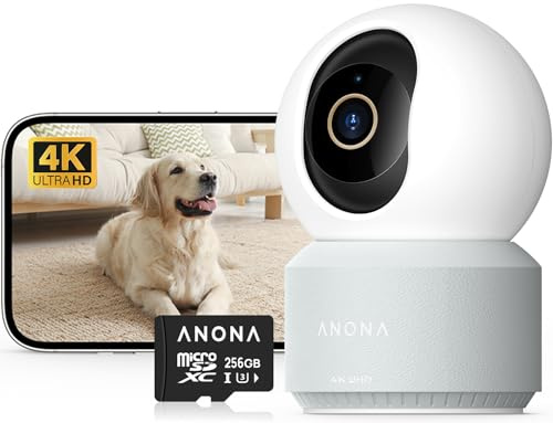 Anona Pano 4K UHD Indoor Camera with 256GB SD Card, Security Camera with Phone App, 360° Pan-Tilt, 2.4G/5G Wi-Fi 6, Auto-Tracking, Person/Pet/Baby Crying Detection, Privacy Mode, Two-Way Audio