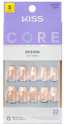KISS CORE Design Press On Nails, ‘Cheers’, Pink, Short Coffin, 32 Count