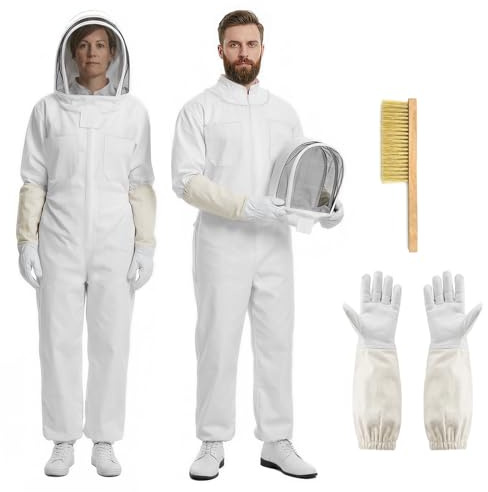 Imkeranzug Ganzkörper Set Schleier Kapuze Handschuhe, Imkerei Schutzanzug Bienenschutz atmungsaktiv, Schutzkleidung Imker Garten Honigernte, Unisex Erwachsene Größe XL