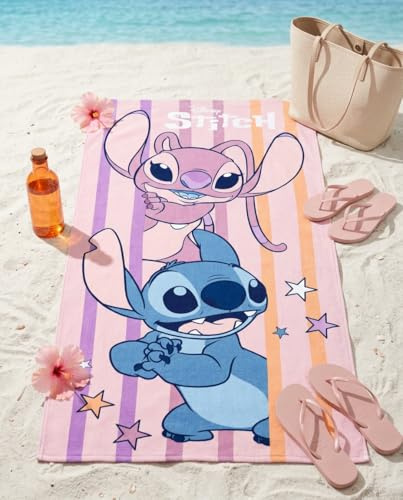 Aymax Stitch und Angel Strandtuch aus Polyester, 70 x 140 cm, sehr saugfähig