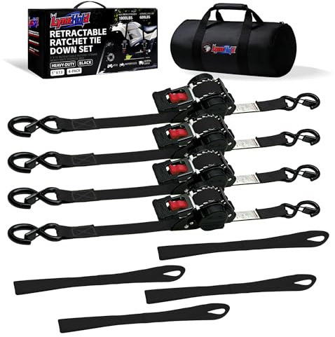 Retractable Ratchet Straps 1 x 13 Ft, Bolt-On, 1,800 Lbs, Black, 4 Pack