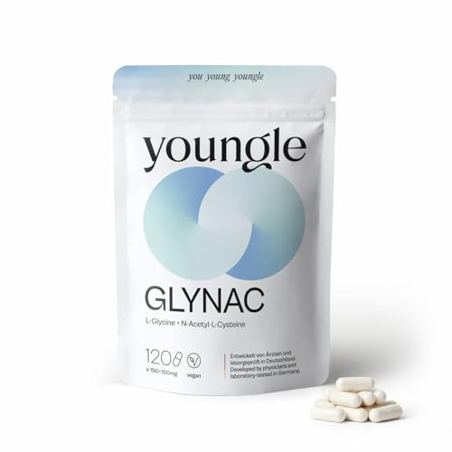 Youngle NAC & Glycin Kapseln Hochdosiert – 300mg N Acetyl Cystein und 300mg L-Glycin pro Tagesdosis – Hochreine Qualität, Geprüft in Deutschland – 120 Kapseln (2 Monate)