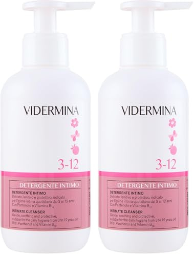Vidermina 3-12 Detergente Intimo – 250 ml – Delicato Lenitivo e Protettivo – Per Igiene Intima Bambini 3-12 Anni – Con Pantenolo Vitamina B12 Estratti di Calendula e Melograno – pH 5.2