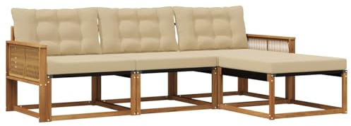 vidaXL Outdoor-Sofagarnitur mit Kissen 4 pcs Natur und Beige, Garten Sofa, modernes Eckmöbel, strapazierfähiges Set für die Terrasse, ideal zum Entspannen