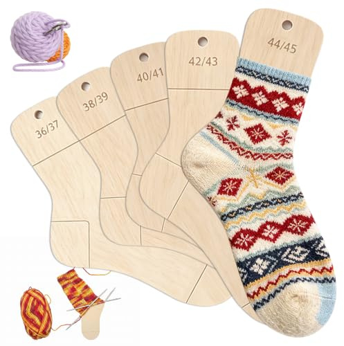 CLIUNT 5 Stück Sockenbretter Größe 36-45, Sockenspanner mit Größenangabe, Sockenschablone, Sockenstrickblocker, DIY Gewebte Socken Holzmodell, für Als Strickhilfe Stricken Häkeln DIY