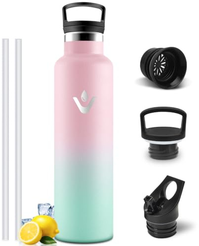 Mulbijeo Gourde Isotherme 1L, étanche sans BPA, Gourde Isotherme, Double Paroi, Bouteille Isotherme, 18/8 Acier Inoxydable, Gourde INOX, Bouteille d'eau pour Randonnée