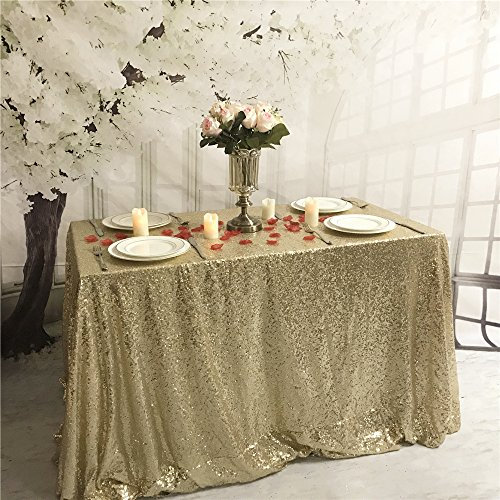 YZEO Light Gold Sequin Tablecloth 50 * 72 Wedding Party Event Banquet Decor Table Cover Rectangle