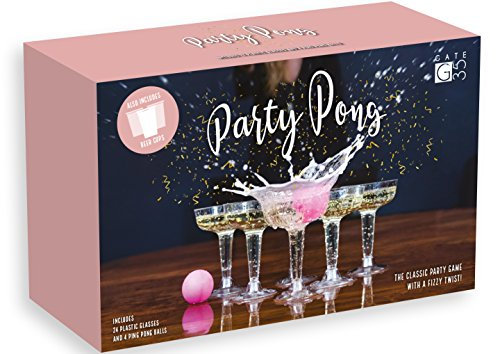 Gate 35 Ensemble de 12 Verres à Champagne en Plastique et 4 Boules de ping-Pong; Jeu de Beer Pong Haut de Gamme