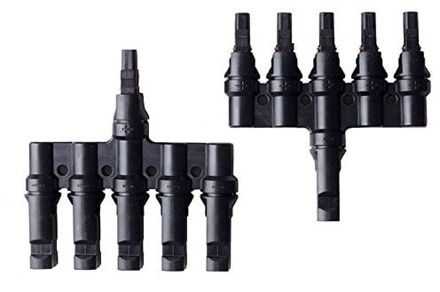 NUZAMAS Nuovo 1 Paio di Pannelli solari T Ramo connettori accoppiatore Cavo combinatore - 1 Maschio a 5 Femmina (M / 5F) e 1 Femmina a 5 Maschio (F / 5M)