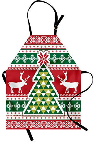 ABAKUHAUS, Weihnachten Kochschürze, Kochschürtze Wasser und Schmutz Abweichen mit Digitaldruck Technik, 8 Bit Weihnachtsbaum Verzierungen Rehen, Hirschen Schneeflocken Muster