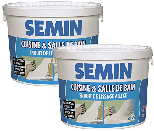 SEMIN Enduit de Finition Pièces Humides- 2 X 5 kg – Enduit Allégé Hydro Prêt à l’Emploi – Haute Résistance à l’Humidité – Murs & Plafonds Salle de Bain Cuisine – Avant Peinture & Revêtement Mural