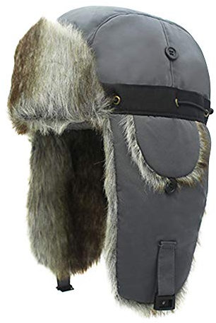 WANYING Herren Verdichte Wintermütze Bomber Mütze mit Ohrenklappen Super Warm Thermal Outdoor Fliegermütze - Grau & Braun