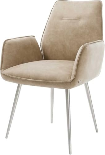 Polsterstuhl Zoa-Flex 4-Fuß konisch Edelstahl Mikrofaser Beige Vintage Taschenfederkern