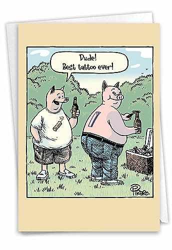 NobleWorks - 1 lustige Cartoon-Geburtstagskarte – Comic-Humor, Happy Birthday-Feier-Karte – Bestes Tattoo C3644BDG
