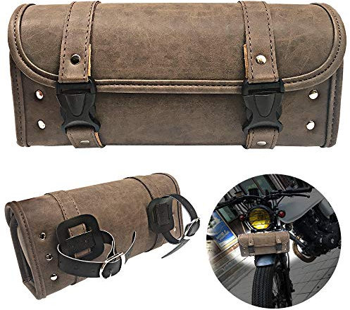 KYN Motorrad Wasserdichte Werkzeugtasche Gabeltasche Lenkertasche PU Leder Satteltasche Vorne Hinten Aufbewahrung Werkzeugtasche 2 Gurte (B)