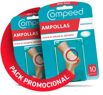COMPEED Ampollas Medianas, Apósitos Hidrocoloides Contra Rozaduras, Pack 2 x 10 uds.