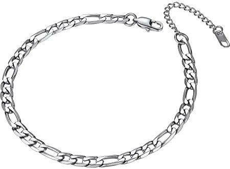 Richsteel Bracelet de Cheville Femme Acier Inoxydable Cheville Chaine Maille 6mm Figaro 3 en 1 Réglable 25+5 cm Bijoux pour Pied Vacance l'Été Plage la Mer pour Femmes Fille
