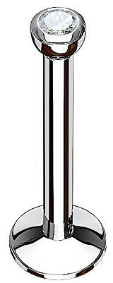 Piercing Stab Stecker Lippenpiercing Ohrpiercing Labret Lippe Ohr Tragus Helix Platte Innengewinde mit Kristall Glitzer Stein Klein Silber 1,0mm x 6mm