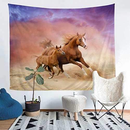 Homemissing Pferd Tapisserie für Mädchen Jungen Galoppierendes Pferd Gedruckt Wandbehang 3D Wildtier Muster Wandteppich 130x150cm Tierwelt Sunset Wandtuch Tapestry