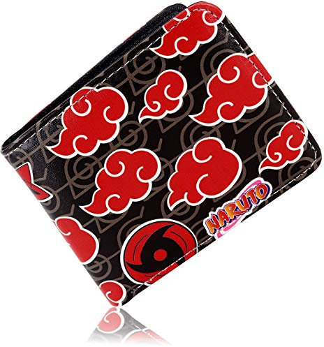 Roffatide Anime Naruto Geldbörsen Akatsuki Rote Wolke Sharingan Anti Leaf Geldbörsen Kunstleder Slim Bi-Fold Geldbörse Mehrzweck Geldbörse
