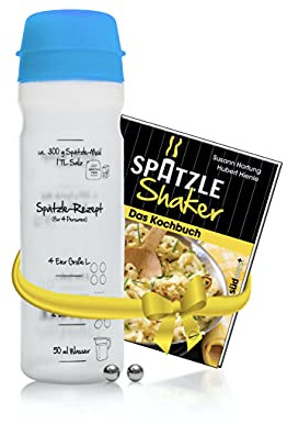 Einsteiger-Set zum Spätzle selber machen mit Spätzle-Shaker (875 ml blau) 4 Portionen & Rezeptbuch (8. Auflage, Verlag Südwest) Alternative zur Spätzlereibe, Spätzlepresse, Spätzlesieb, Spätzlehobel