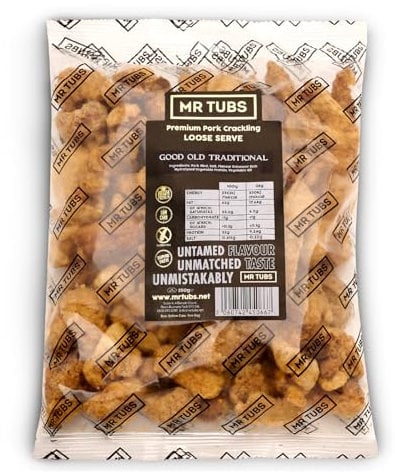 Mr Tubs Pork Crackling - 250g-Tüte - Premium Schweinekrusten Snack, – Glutenfreier, Proteinreicher, Kohlenhydratarmer, Ketofreundlicher Snack (250g, Traditional)