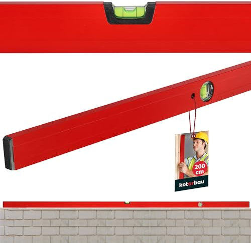 KOTARBAU® Aluminium Wasserwaage 200 cm Rot Wasserwaagen mit zwei Libellen zur horizontalen oder vertikalen Ausrichtung Markierungshilfe hohe Messgenauigkeit