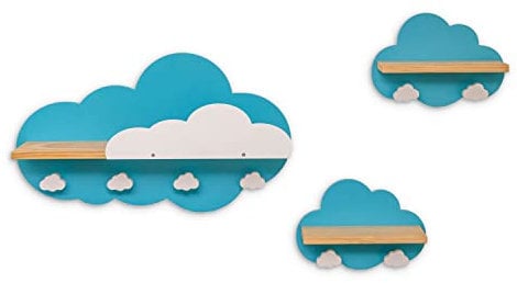 TRaumgefühl Wolkenregal mit Kleiderhaken aus Holz - 3er Set fürs Babyzimmer - Wandregal, Bücherregal und Kinderzimmer Deko in Einem. / Kleiderhaken Kinder/Kinderzimmer Möbel/Wanddeko Kinderzimmer