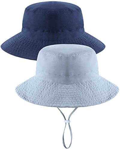 Adorel Baby Sonnenhut mit Kordelzug Sommer Fischerhut Sommerhut Hut 2er-Pack Grau & Dunkelblau 3-7 Jahre (Herstellergröße M)