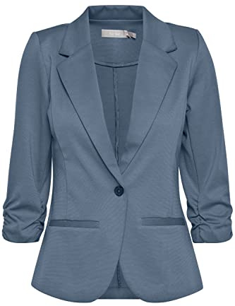 fransa FRZablazer Damen Blazer Kurzblazer Jacke mit Stretch Geraffte Ärmel mit Taschen, Größe:S, Farbe:Bering Sea (184028)