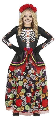 FIESTAS GUIRCA Día De Los Muertos Kostüm für Mädchen – Langes elegantes Tag der Toten Kleid und Haarreif mit Blumen 7–9 Jahre