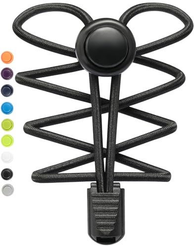 Stepace Elastische Schnürsenkel mit Schnellverschluss, 2 Paar Gummi Schuhbänder ohne Binden für Kinderschuhe, Sportschuhe Einfarbig Schwarz