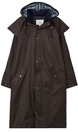 LightHouse Stockman Mens Full Length Raincoat, Waterproof Windproof Long Rain Coat with Detachable Hood and Protective Cape - Chocolate - XXXL