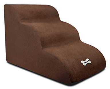 Galatée Escaleras Para Perros, Escaleras Suaves Para Mascotas Con Cubierta Lavable y Con Cremallera, Escalones De Rampa Para Perros Fáciles De Escalar, Rampas Para Perros Para Sofá Cama(Marrón Oscuro)