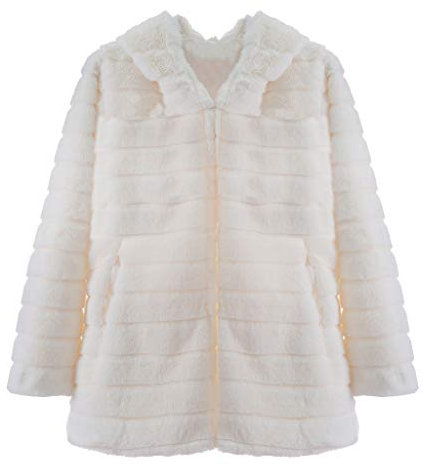 Damen Oversize Winter Mantel Faux Fur Kunstfell Jacke Kunstpelz Warm Lange Pelzmantel Felljacke Flauschige Elegant Cardigan Parka Coat mit Kapuze (Beige, S)