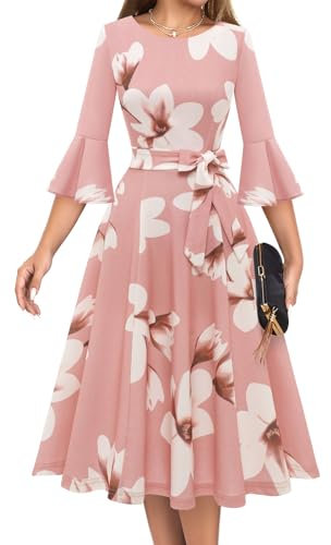 HomRain Women's Floral Formal Cocktail Church Wedding Guest Dress, Blush White Flower XL