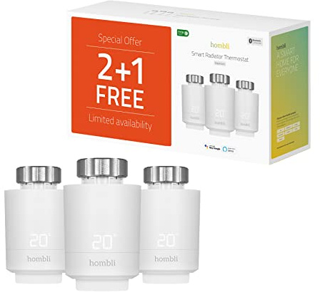 Hombli Intelligent Radiator Thermostat Valve Expansion Pack 2 + 1, Programmable, Energy Saving, Consumption Overview - White