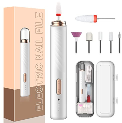Nail Drill Electric Nail Files Professional Rechargeable Electric Nail Drill Machine with Ceramic Nail Bit for Beginners, Nail Drill Machine Set for Polish Nails, Manicure and Pedicure Tools (White)