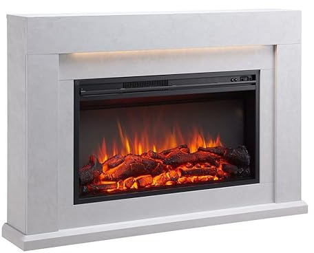 BALDERIA Elektrokamin Xerxes, Elektrischer Standkamin, Betongrau | 3D-Flammeneffekt, Elektro Heizung 2000W, LED-Beleuchtung, Fernbedienung, Timer, Thermostat