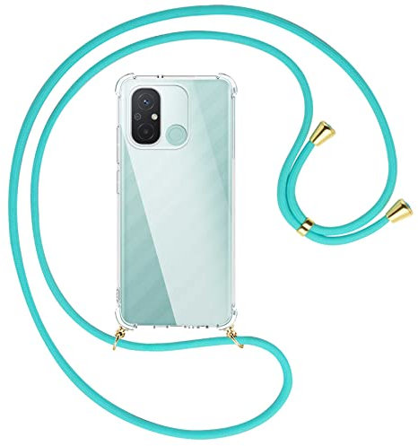mtb more energy® Handykette kompatibel mit Xiaomi Redmi 12C - türkis/Gold - Smartphone Hülle zum Umhängen - Anti Shock Full TPU Case